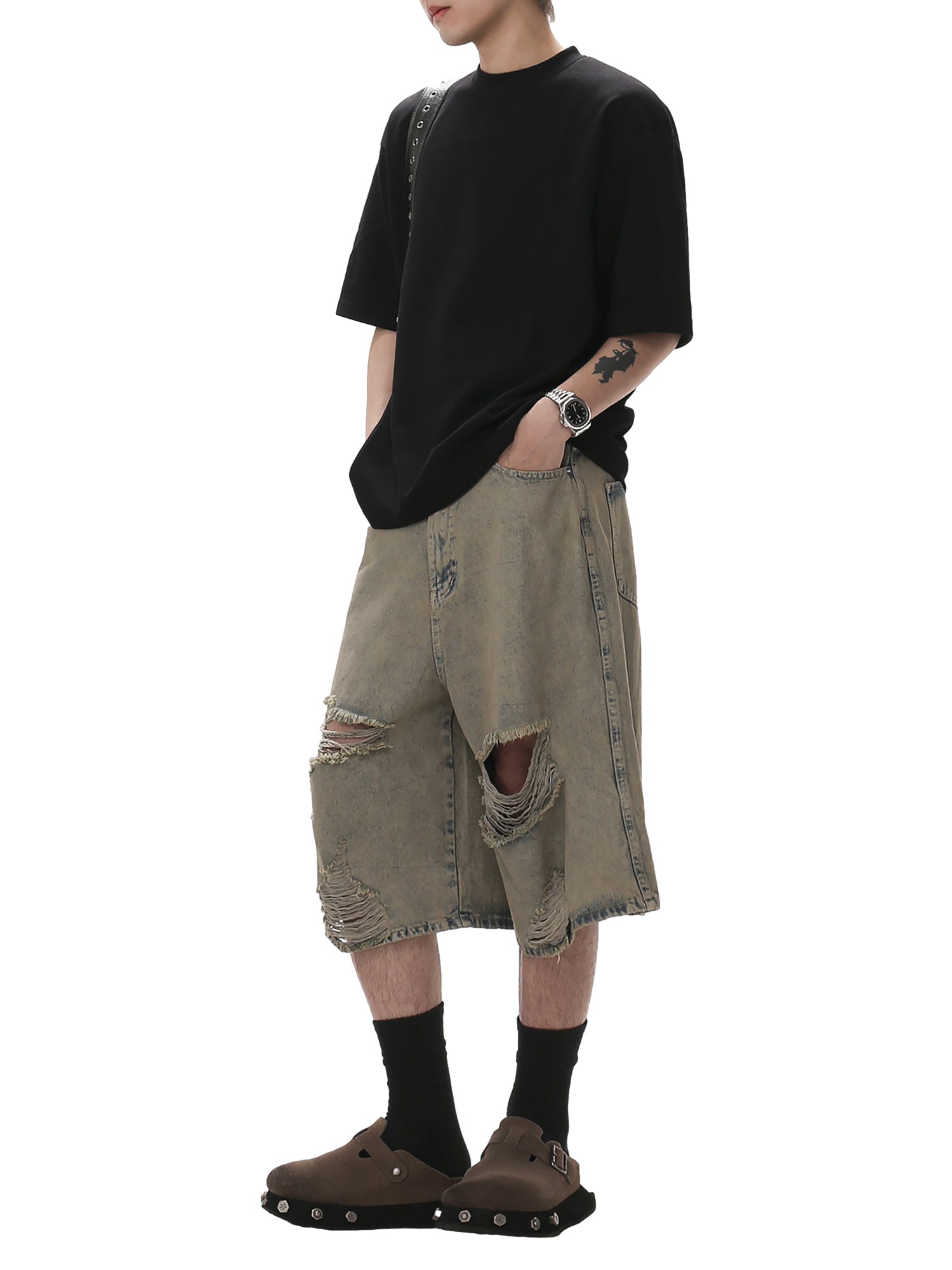 Thesupermade Wasteland Style Ripped And Dirty Denim Jort - 2118