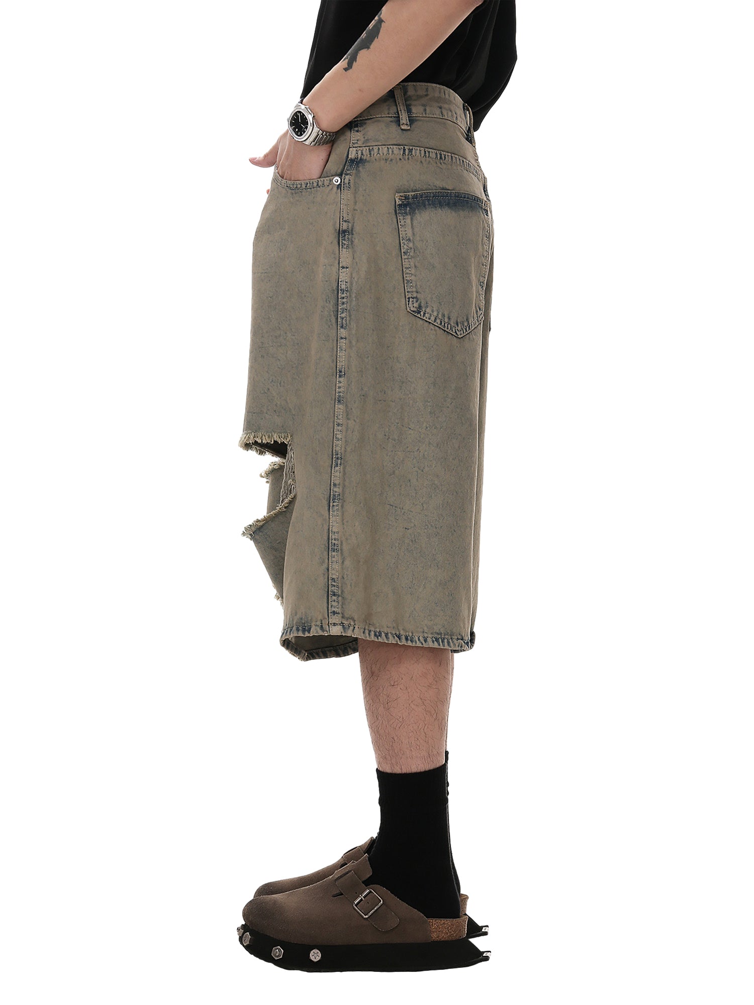 Thesupermade Wasteland Style Ripped And Dirty Denim Jort - 2118