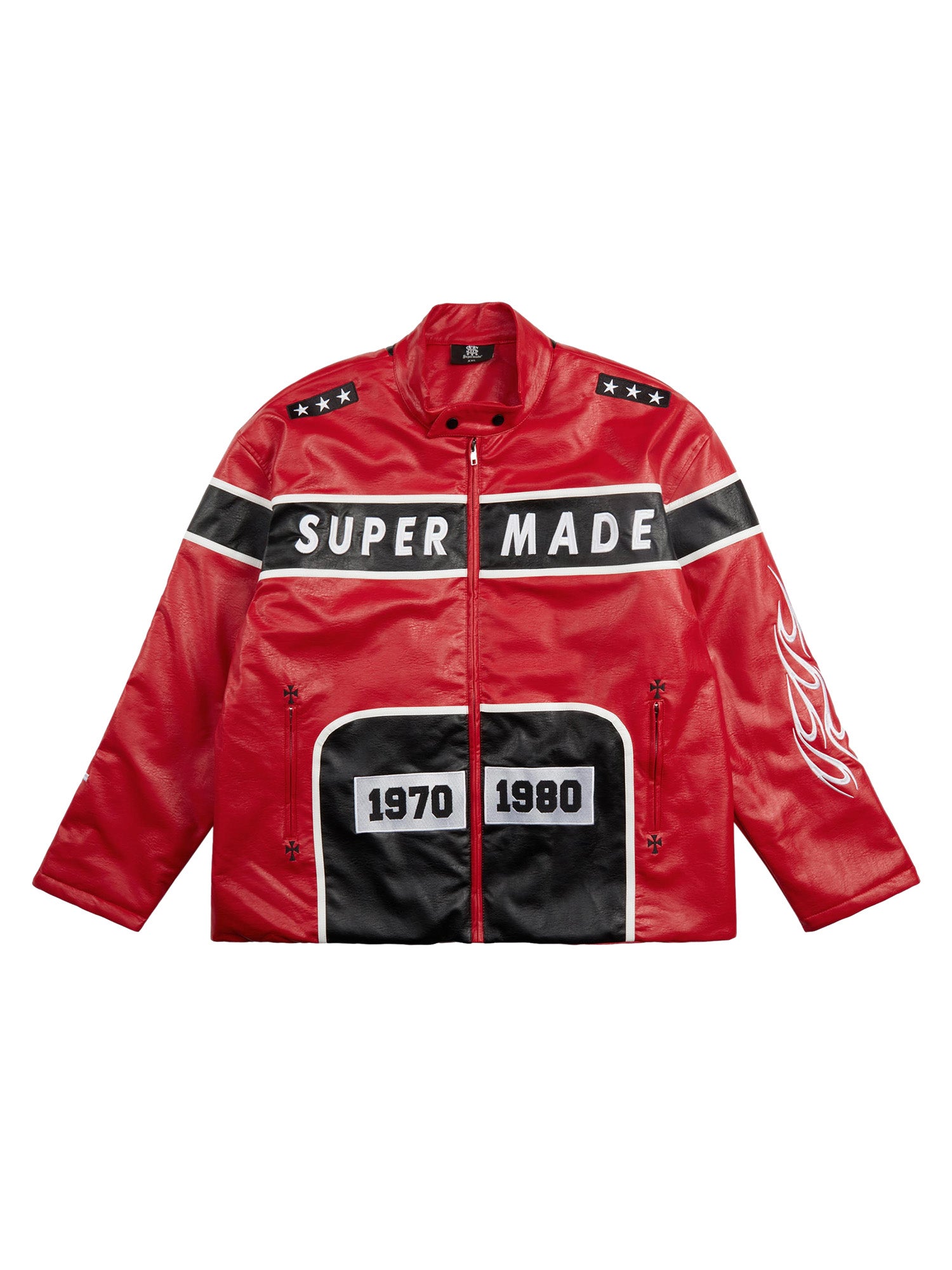 Thesupermade Vintage Biker Style Embroidered Leather Jacket - 1746