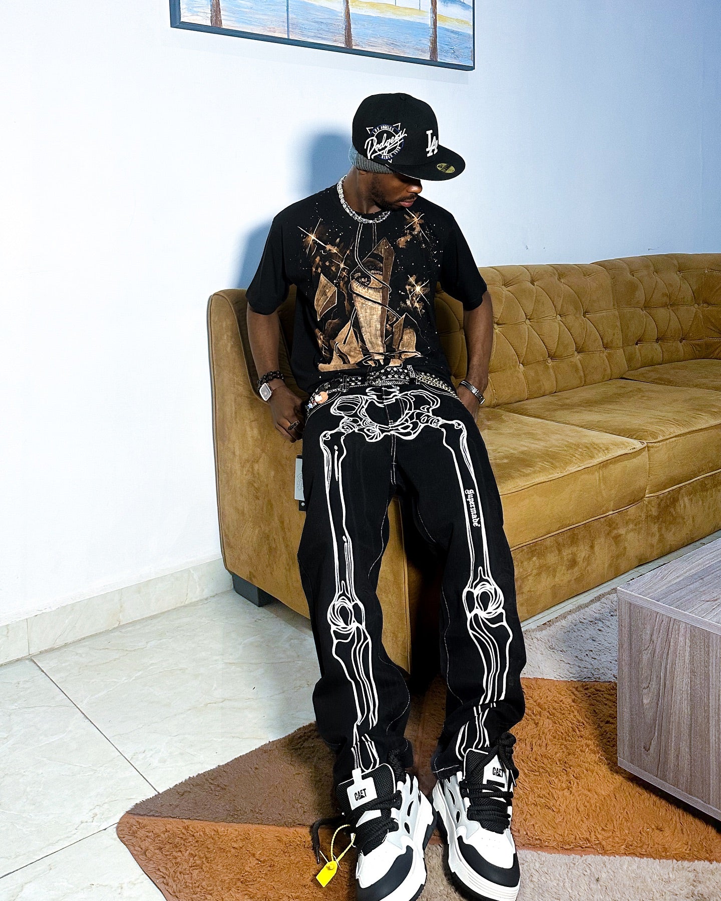 Thesupermade Hip Hop Bones Embroidered Jeans - 1859