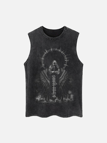Thesupermade Vintage Washed And Distressed Holy Sword Judgment Vest - 2061